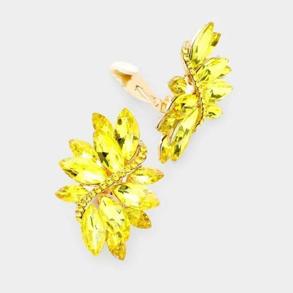 Swirl Yellow Marquise Crystal Clip On Earrings NWT - Picture 1 of 6
